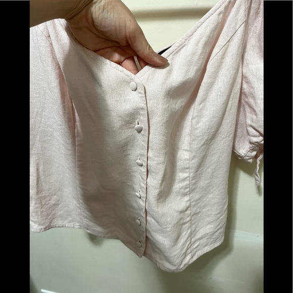 Express Linen Blend Puff Sleeve Blouse Top in Pale Pink Women’s Size XL - Picture 6 of 10